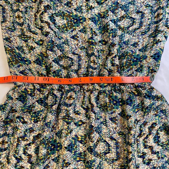 Parker 100% Silk Mini Dress Size S Dolman Long Sleeve Geometric Abstract Print - Picture 7 of 10